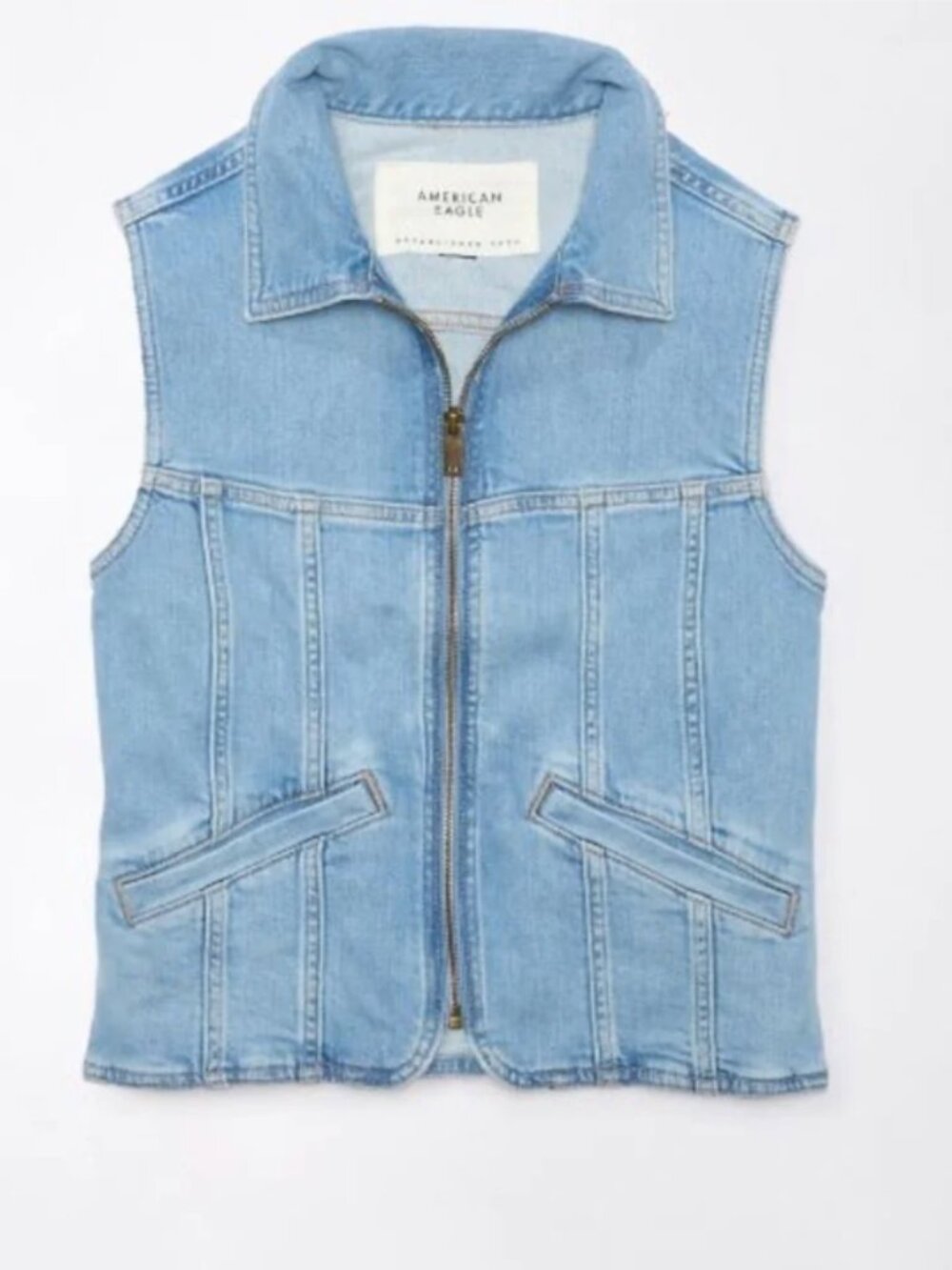 American Eagle Light Wash Denim Utility Vest Zip Front XS Layering Western 90s
